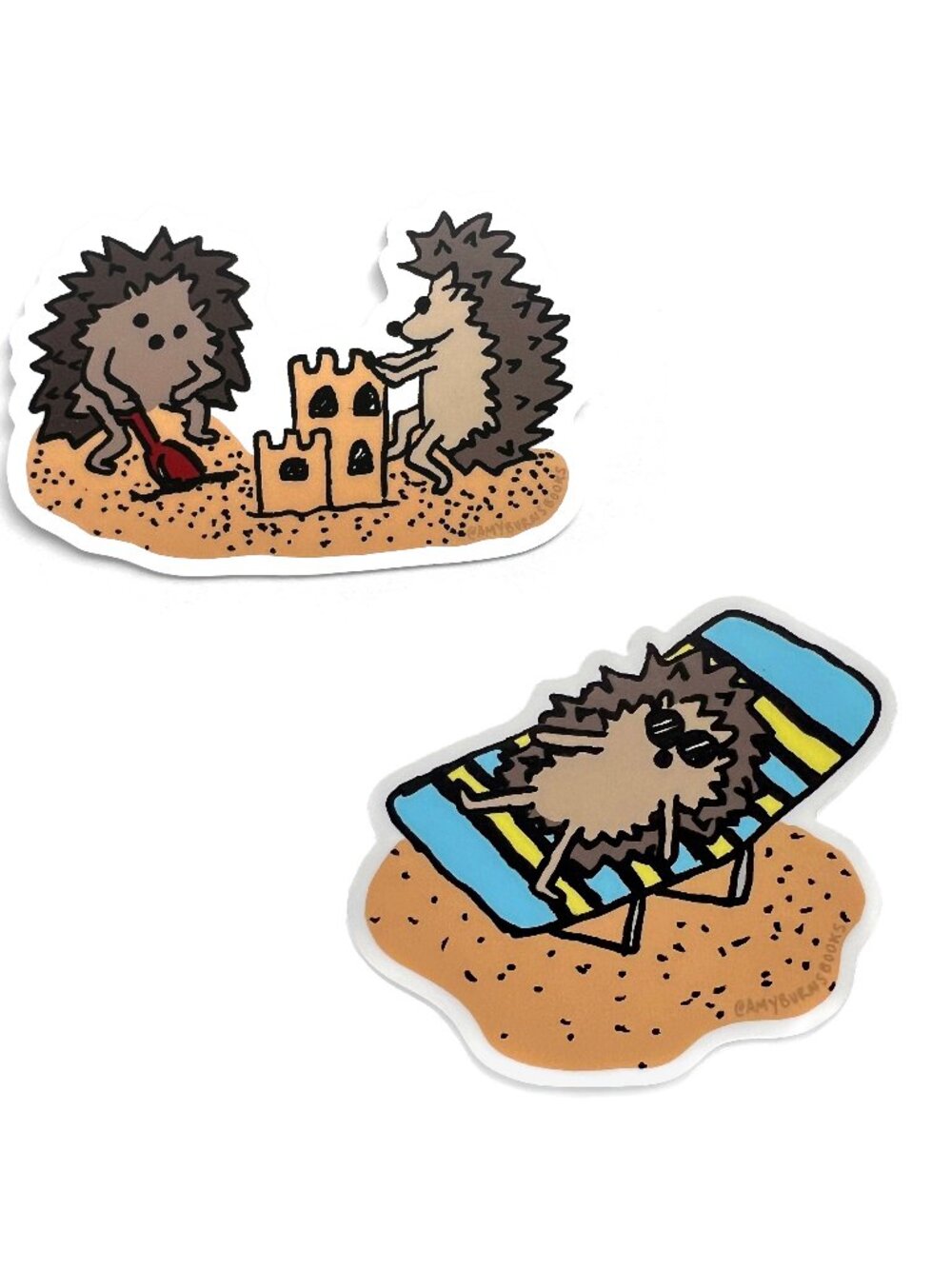 Sandcastles and Sunbathing Hedgehogs diecut vinyl stickers - set of 2
